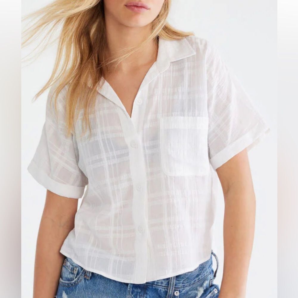Aeropostale Short Sleeve Textured Stripe Boyfriend Shirt